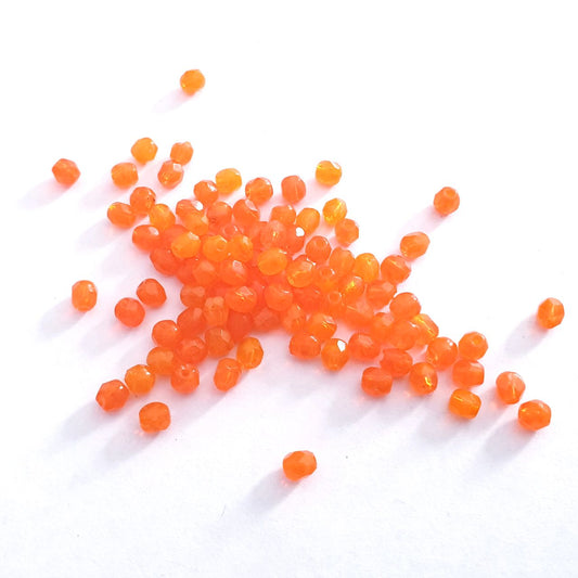 4mm Orange Opalino Czech Fire Polished Bead
