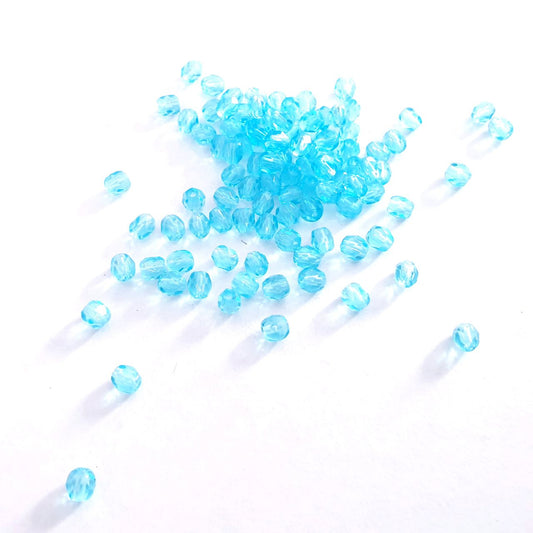 4mm Aquamarine Transparent Czech Fire Polished Bead
