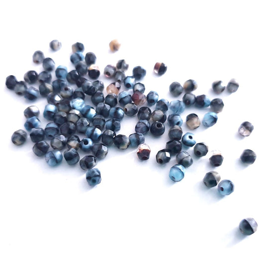 4mm Grey Black Camel Blue Mix Czech Fire Polished Bead