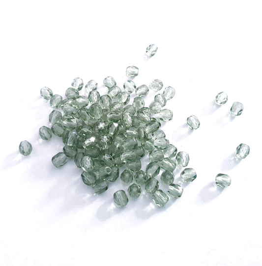 4mm Erinite Sage Transparent Czech Fire Polished Bead