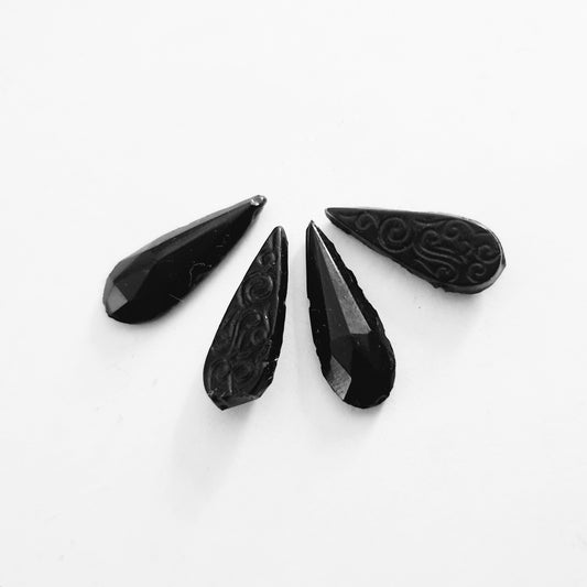 French Jet Stone Two Holed Tear Drop 6x22mm