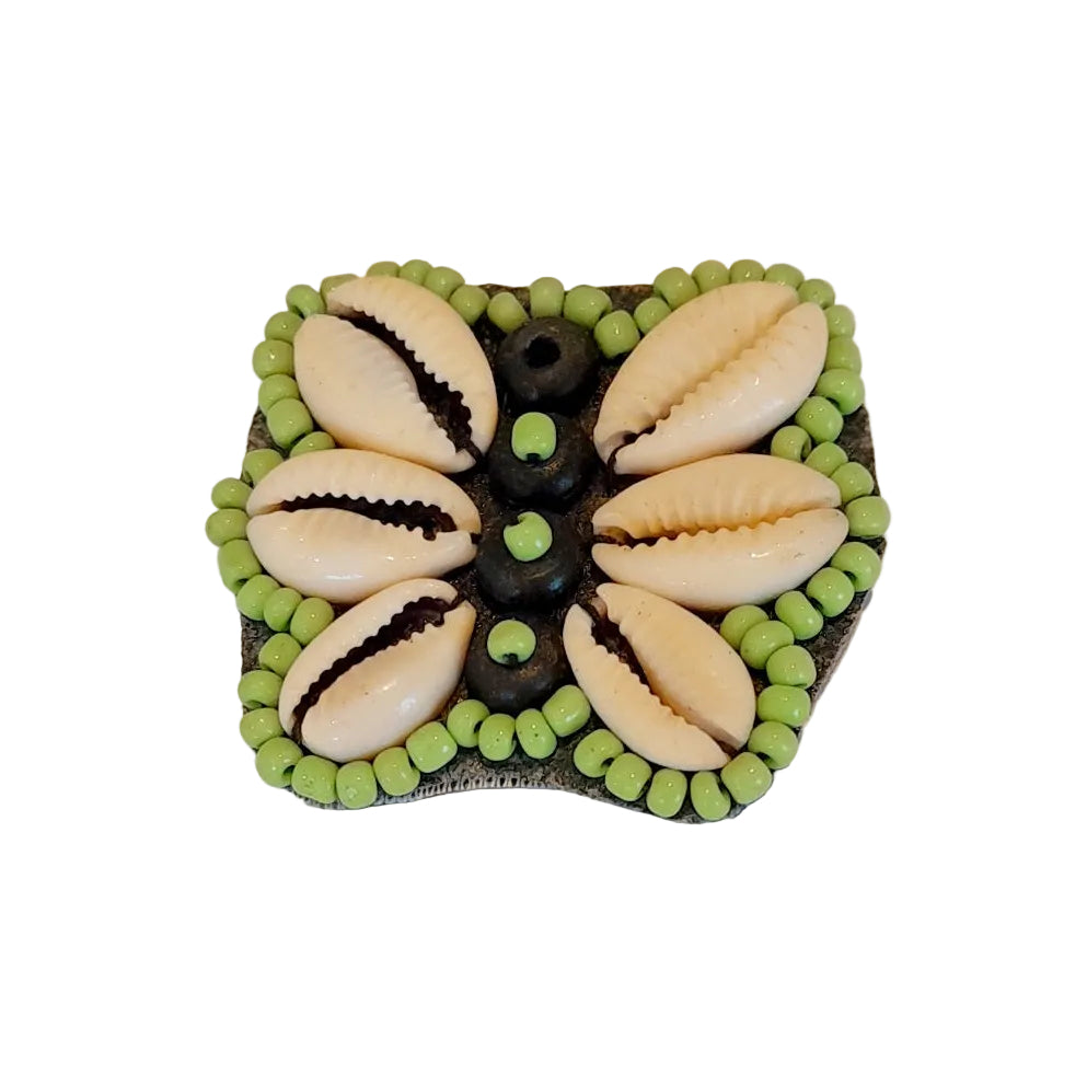 Beaded Cowrie Shell Butterfly Pendant Green 35x45mm