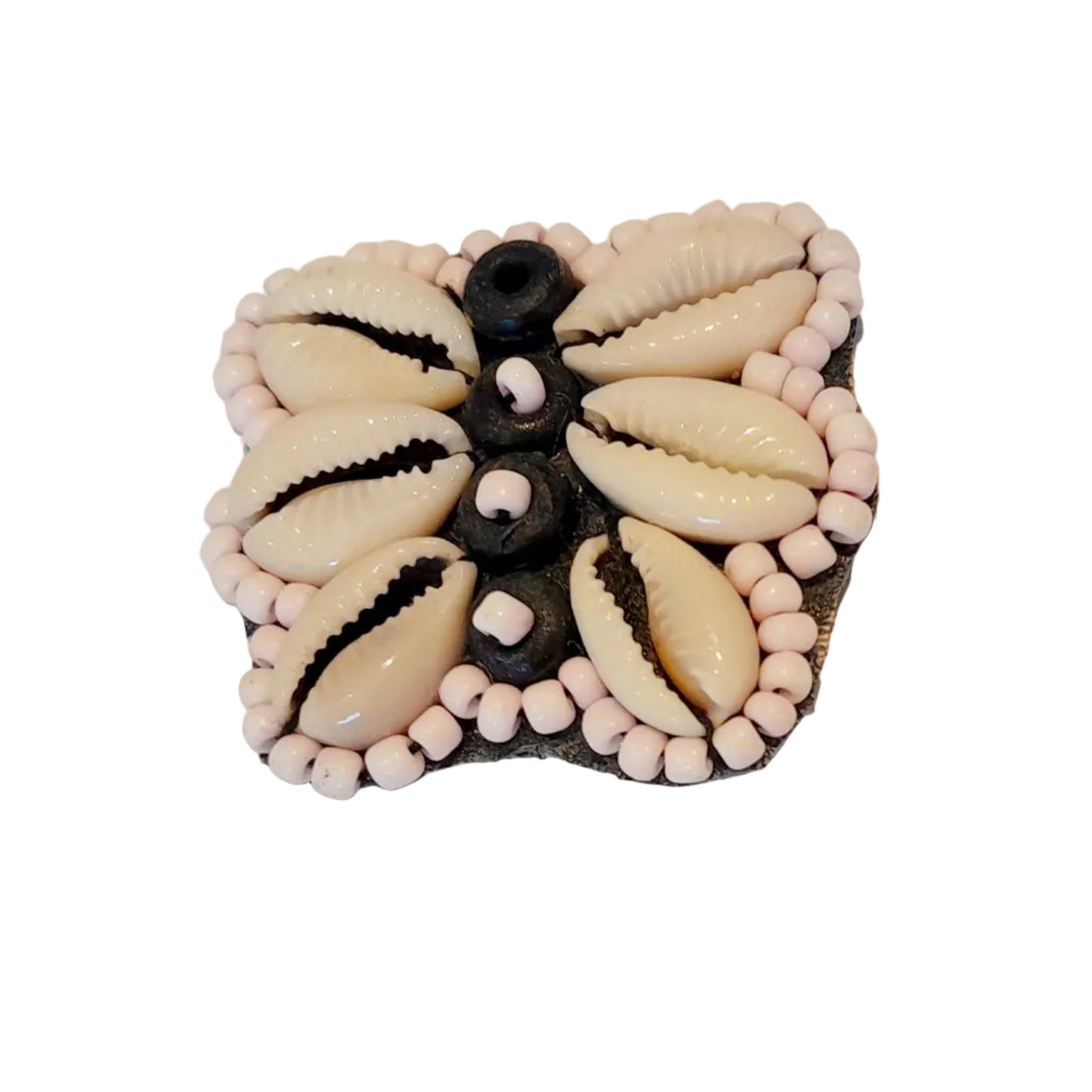 Beaded Cowrie Shell Butterfly Pendant Pink 35x45mm