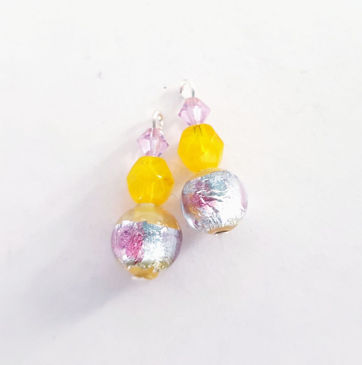 Pretty Vintage Style Handmade Foil Japanese Drops Silver Yellow Lilac