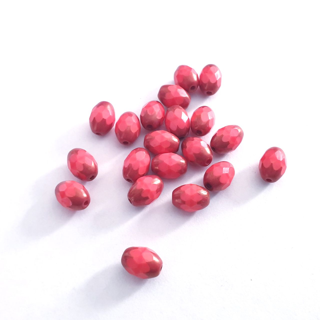 Cathedral Czech Glass Bead 7x5mm Oval Coral Opaque Bronze Crown
