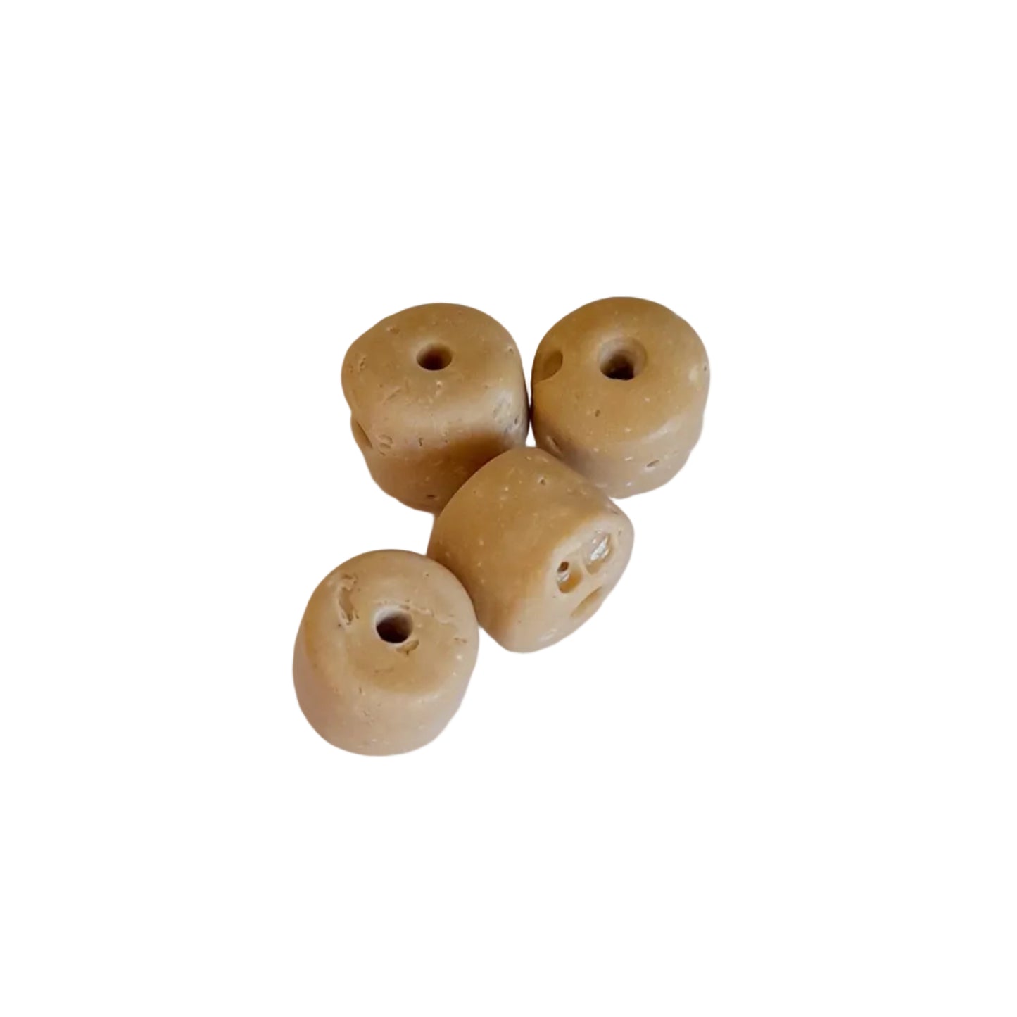 medium round tan camel clay like glass beads with central large holes, 
