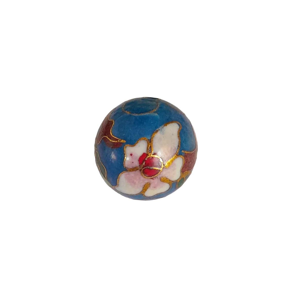 Cloisonne Metal Bead 20mm Round Blue Floral