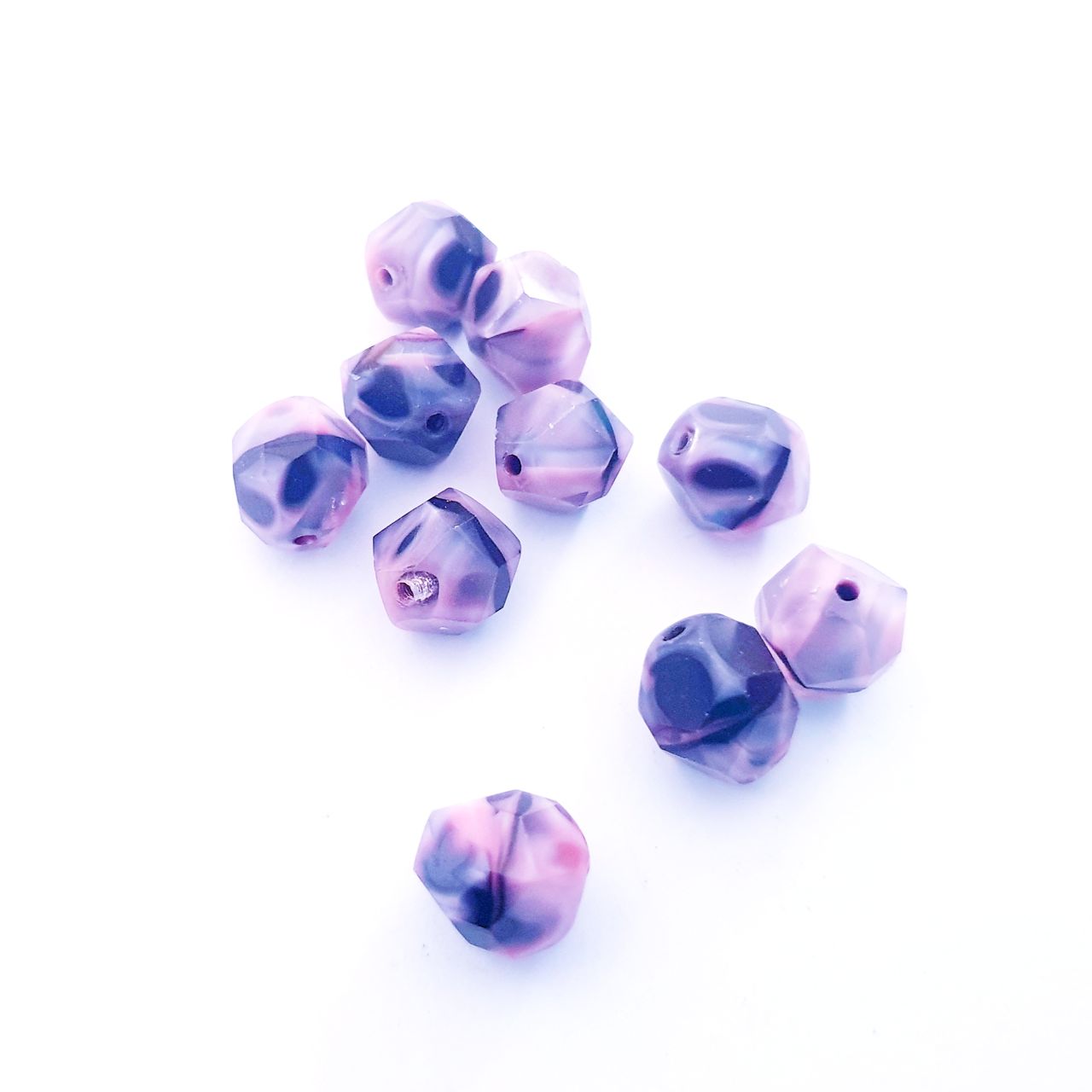 10mm Pink Black Mix Opaque Czech Fire Polished Glass Bead Contemporary Cut
