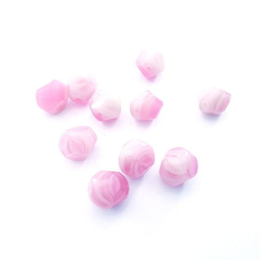 10mm Pink Ivory Mix Opaque Czech Fire Polished Glass Bead Contemporary Cut