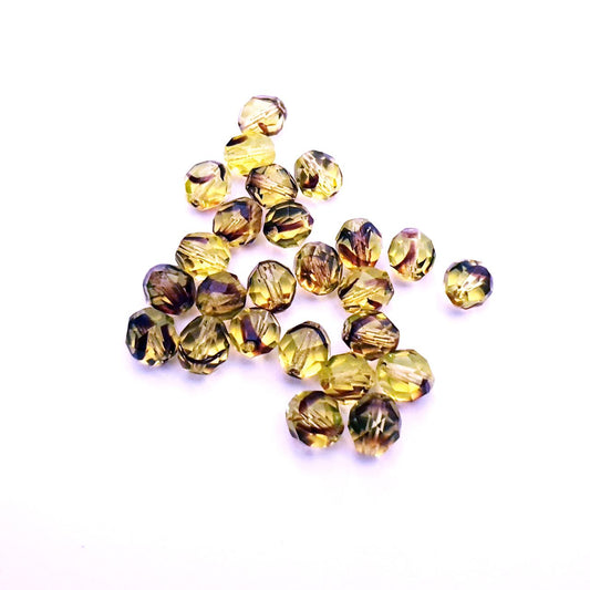 8mm Olive Zebra Animal Print Czech Fire Polished Glass Bead | Pack of 25