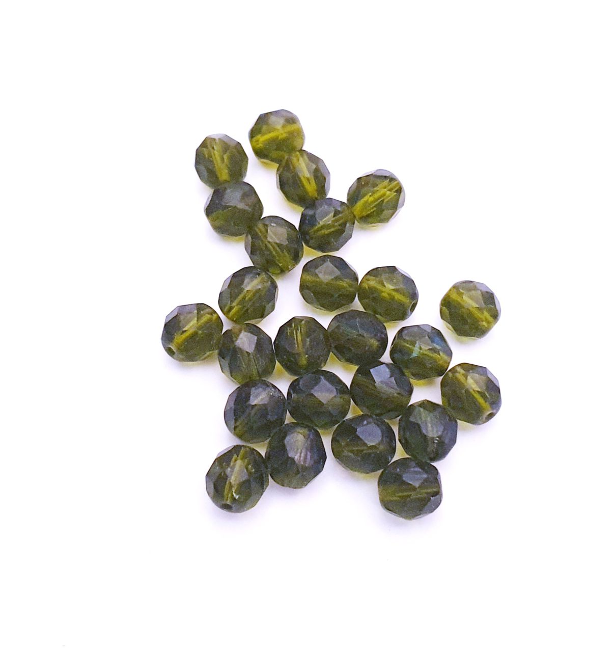 8mm Olive Transparent Czech Fire Polished Bead | Pack of 25
