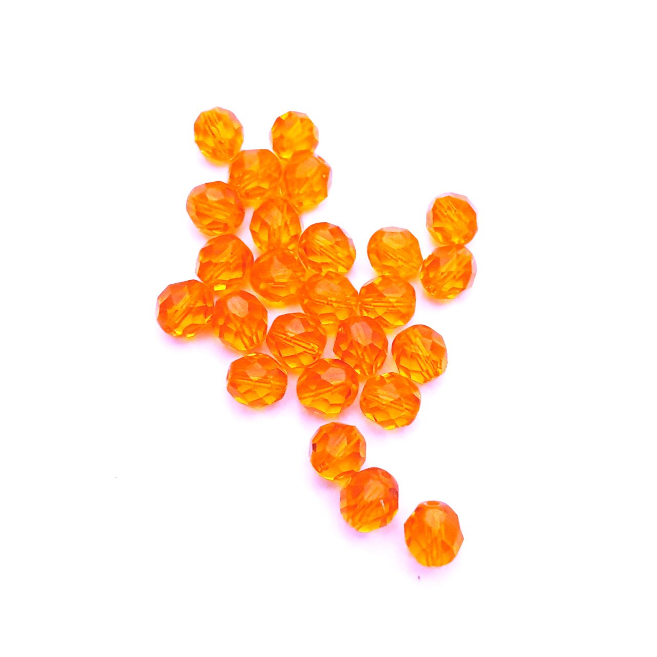 8mm Orange Transparent Czech Fire Polished Bead