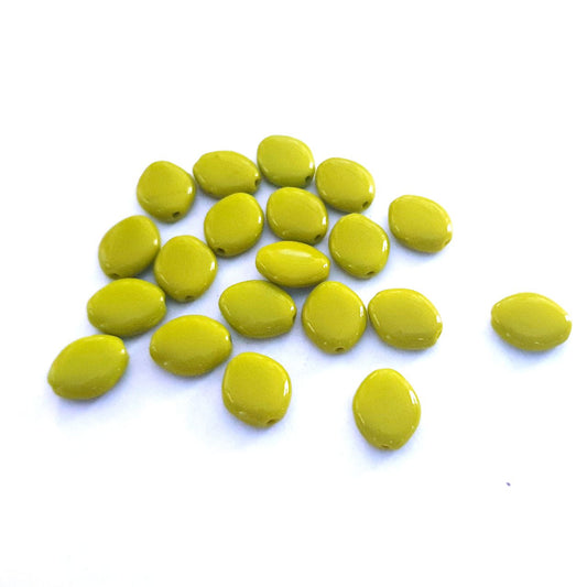 Flat Oval 10x9mm Chartreuse Opaque Czech Glass Bead