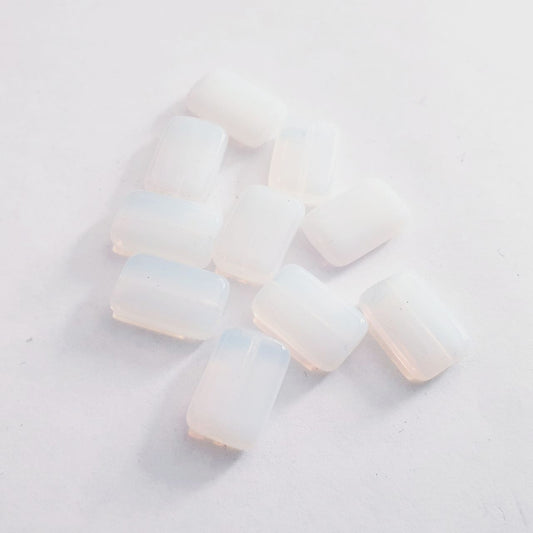 Rectangle 15x10mm White Opalino Czech Glass Bead