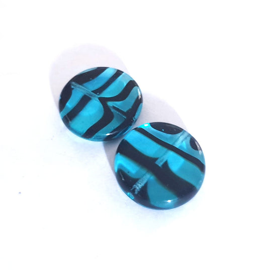 Coin 17mm Teal Animal Print Czech Glass Bead