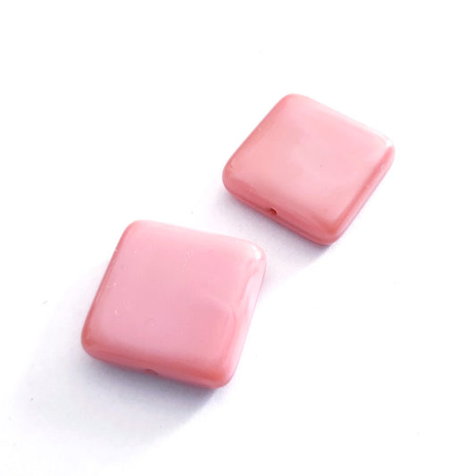 Square 20mm Pink Opaque Czech Glass Bead