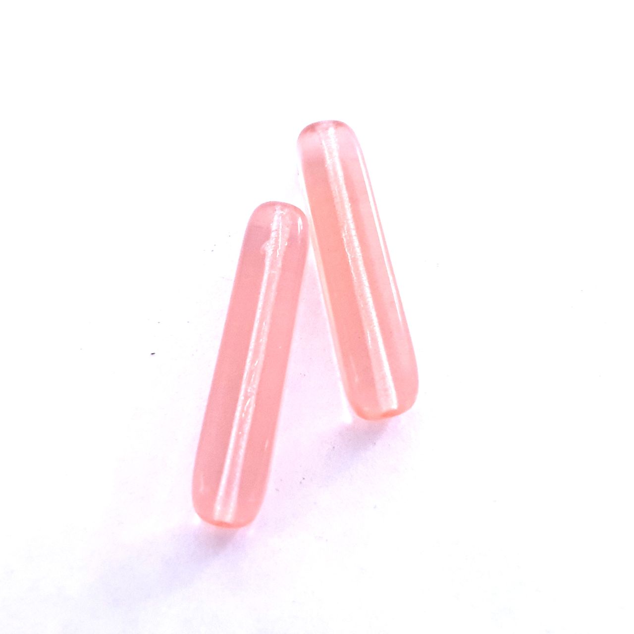Tube 30x7mm Pink Transparent Czech Glass Bead