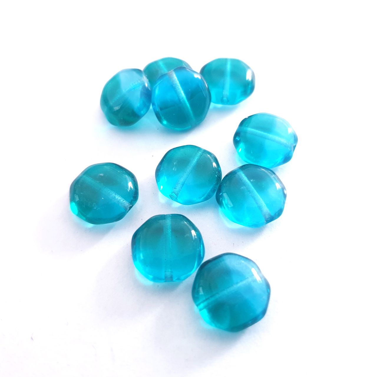 Octagon 13mm Two Colour Teal Aquamarine Czech Glass Bead