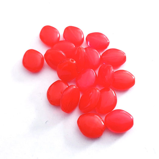 Flat 10x9mm Opalino Flame Red Czech Glass Bead