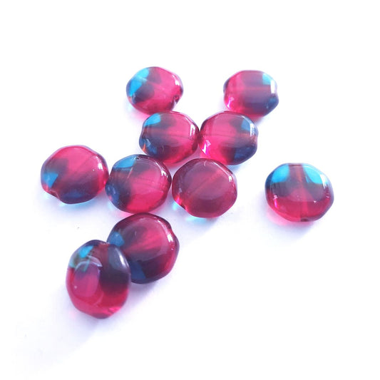 Octagon 13mm Two Colour Red Turquoise Czech Glass Bead