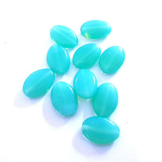 Flat Oval 16x11mm Aqua Opalino Czech Glass Bead