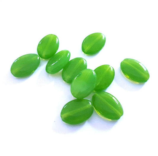 Flat Oval 16x11mm Green Opalino Czech Glass Bead