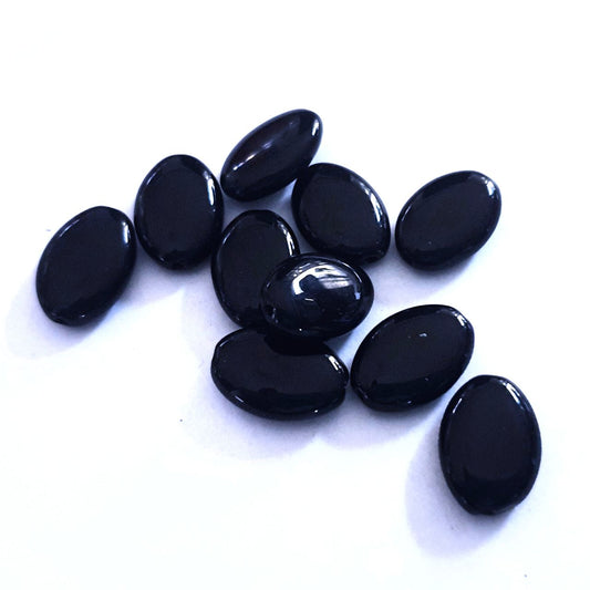 Flat Oval 16x11mm Opaque Black Czech Glass Beads