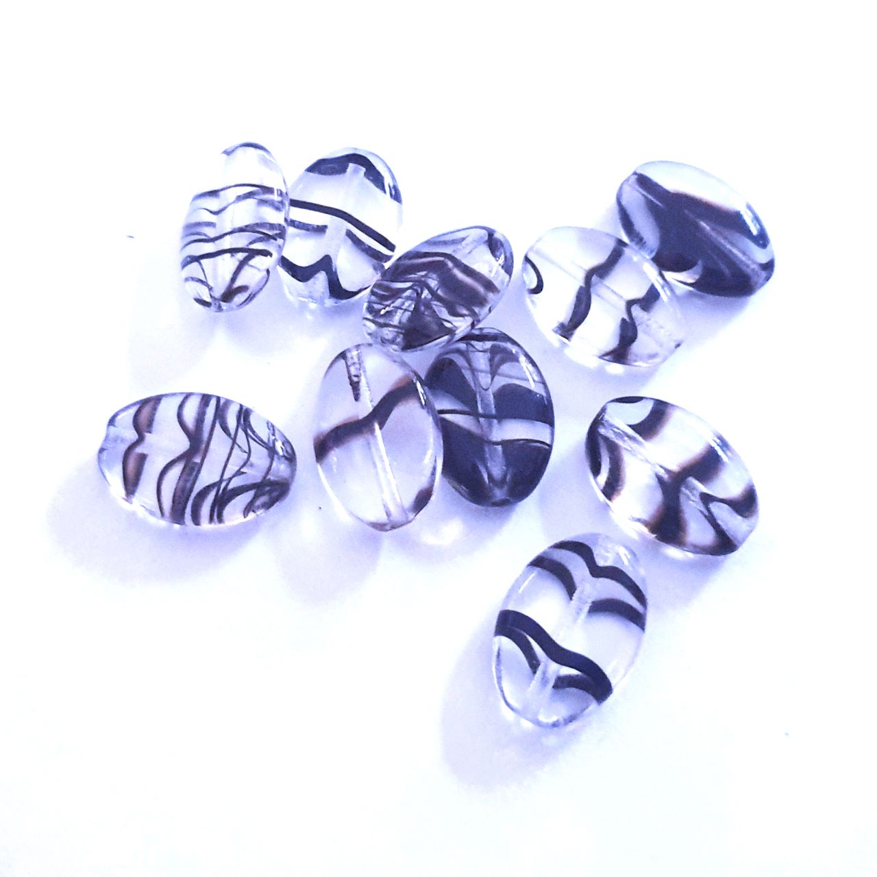 Flat Oval 16x11mm Animal Zebra Print Clear Czech Glass Bead