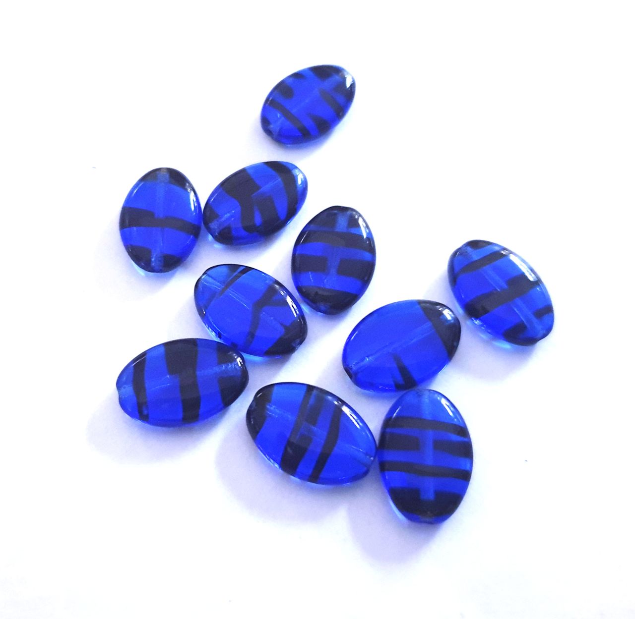 Flat Oval 16x11mm Animal Zebra Print Blue Czech Glass Beads