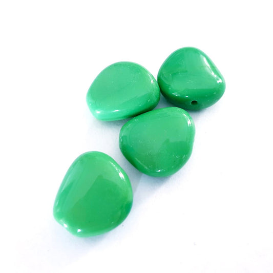 Pebble 16x17mm Green Opaque Czech Glass Bead