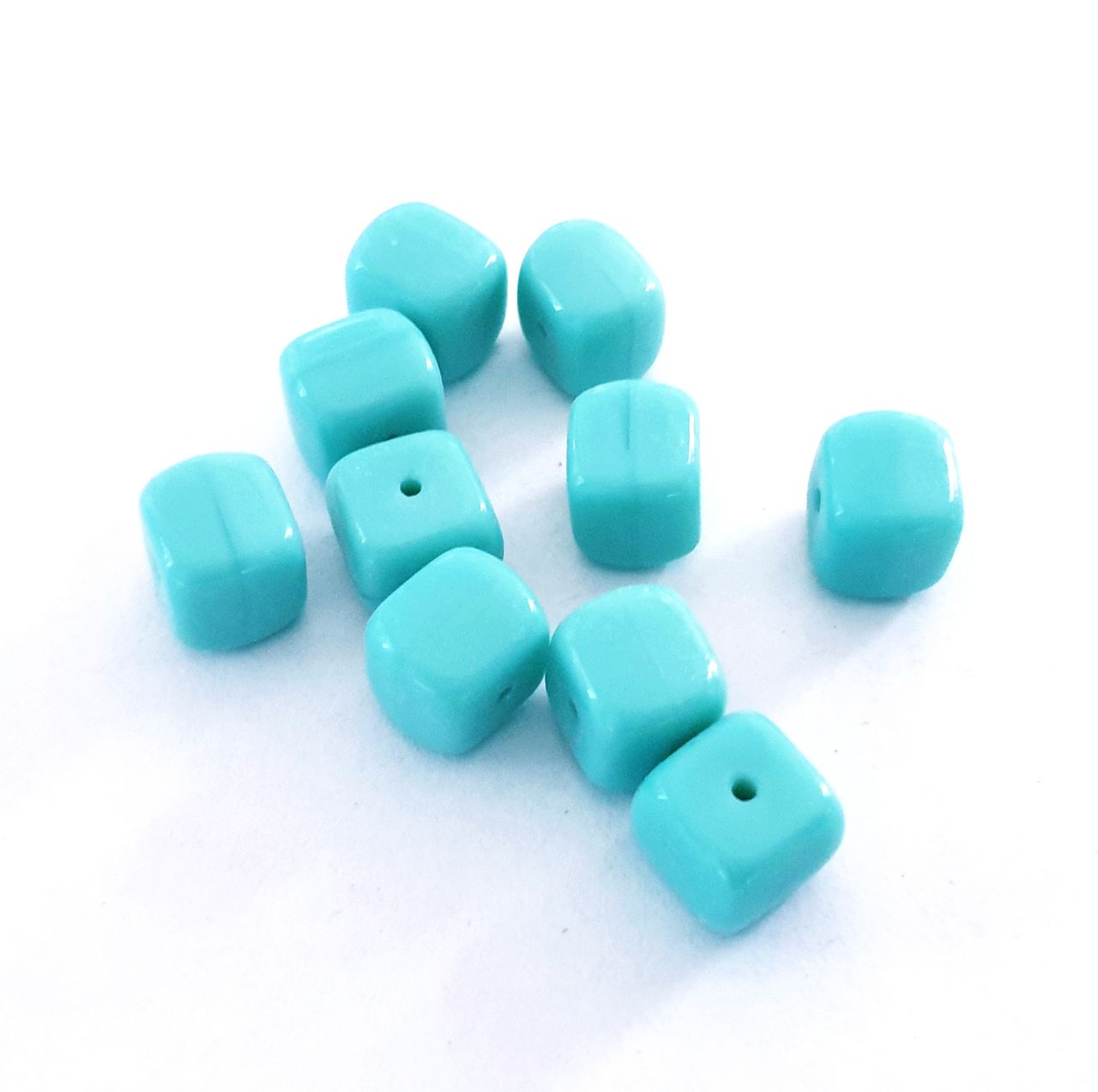 Cube 8x11mm Aqua Opaque Czech Glass Bead