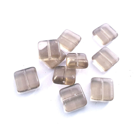 Square Tile 10x10mm Grey Transparent Czech Glass Bead