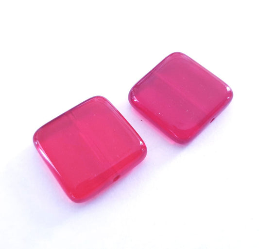 Square 20mm Red Transparent Czech Glass Bead