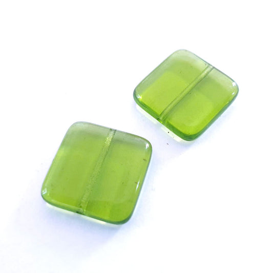 Square 20mm Olive Transparent Czech Glass Bead