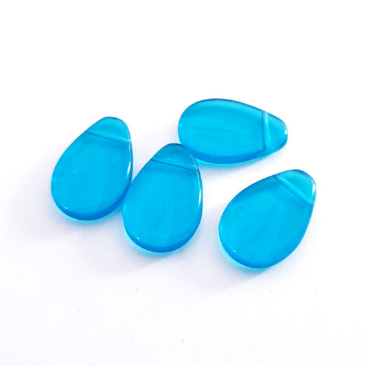 Flat Drop 12x18mm Turquoise Transparent Czech Glass Beads