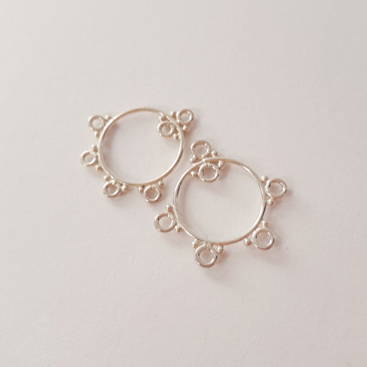 Ear Part Round Drop Dot Style w 5 Loops 22mm 925 Sterling Silver | Pack of 2
