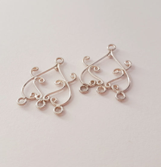 Earring Drop Filigree 3 Loop 25mm Sterling Silver | Pack of 2
