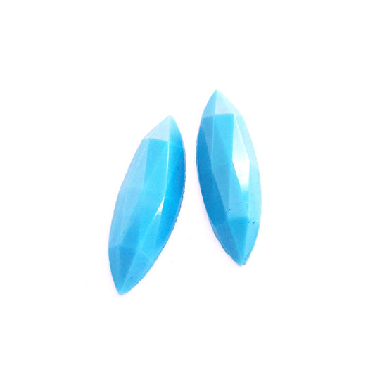 Glass Facetted Stone Flat Navette 30x10mm Turquoise