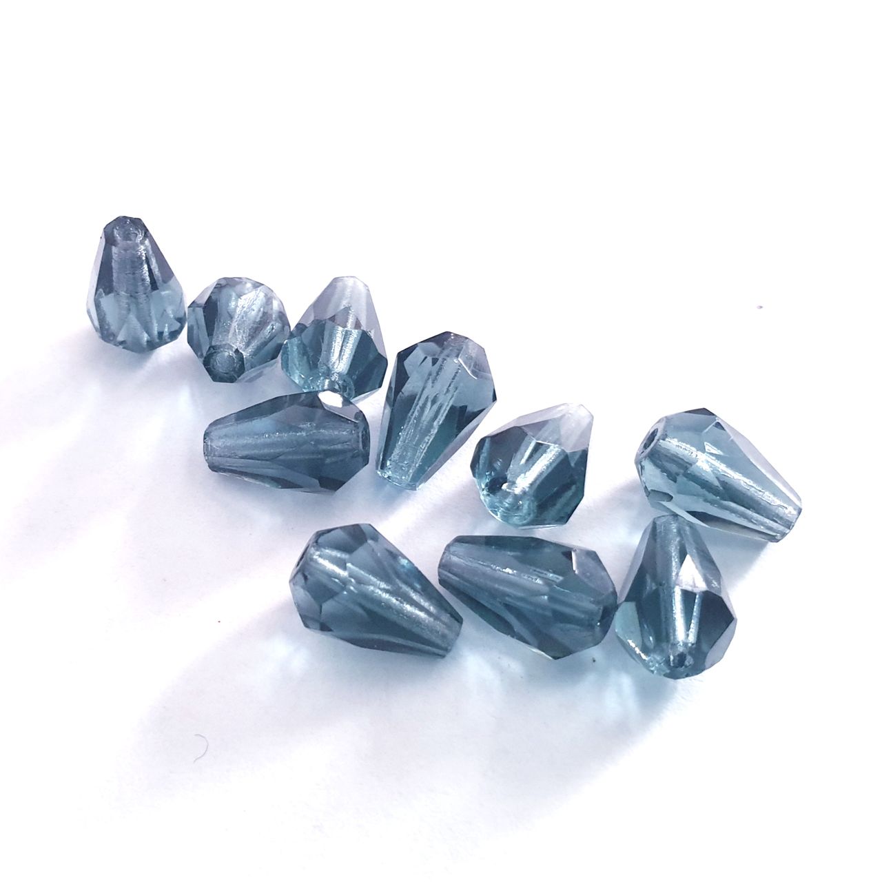 10x7mm Drop Montana Blue Transparent Czech Fire Polished Bead