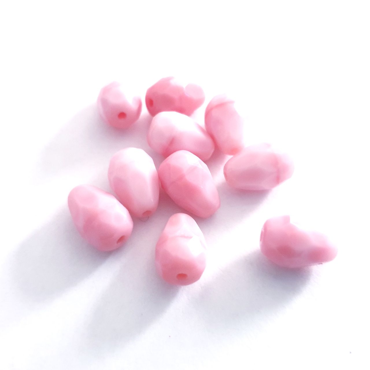 10x7mm Drop Pink Opaque Czech Fire Polished Bead