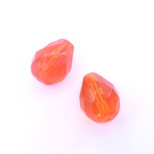 13x10mm Drop Orange Czech Fire Polished Drop Bead