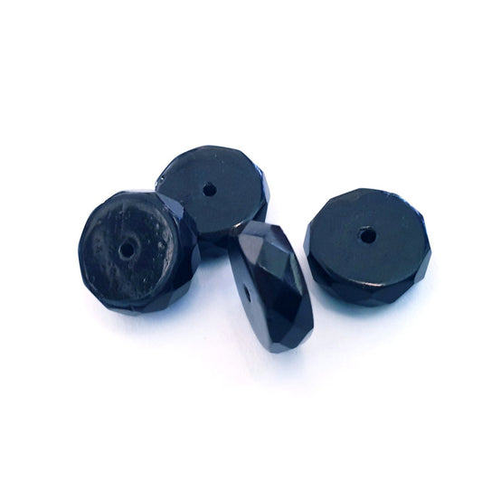 5x14mm Rondell Wheel Jet Black Czech Fire Polished Bead