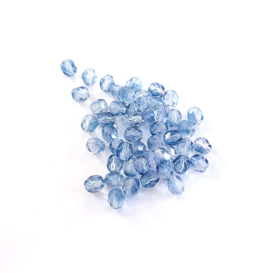 6mm Blue Montana Clear Czech Fire Polished Bead