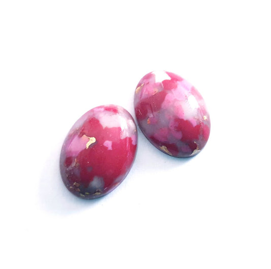 Lampwork Glass Stone Domed Oval 18x13mm Red Pink Amethyst Opaque Mix