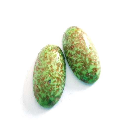 Lampwork Glass Stone Domed Oval 24x12mm Green Opaque Aventurina