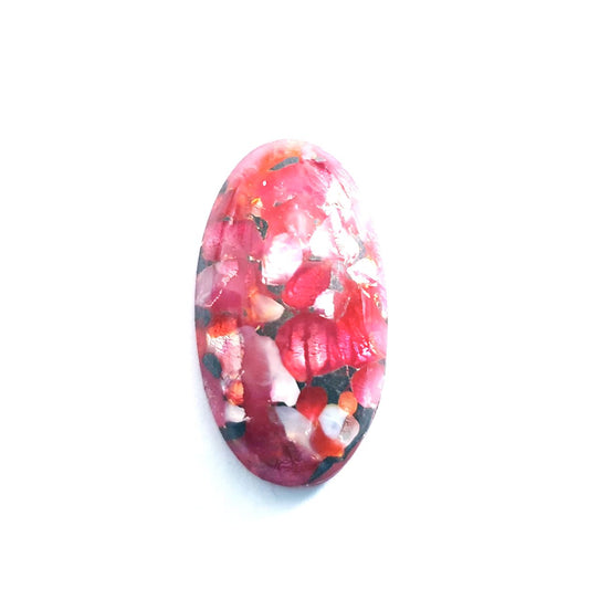 Lampwork Glass Stone Domed Oval 38x20mm Pink Foil Mix