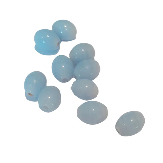 glossy, oval-shaped light blue beads with pre-drilled holes, 