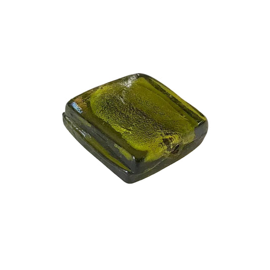 Indian Glass Bead Chunky Square 25mm Silverlined Foil Olive | Low Stock