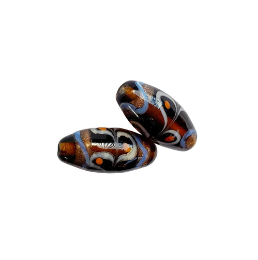 infdian glass beads swirl and dot brown orange white blue