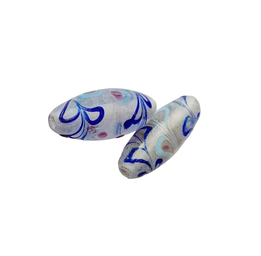 gorgeous chunky oval beads with pink blue swirl and dots